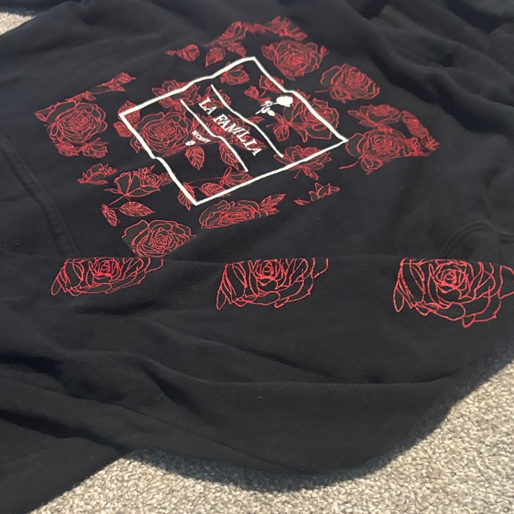 Black Hoodie with Red Floral Design - Picture 5 of 7